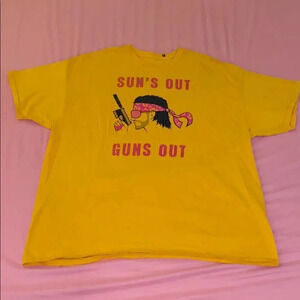 VTG tee shirt yellow Suns Out Guns Out EUC XL A